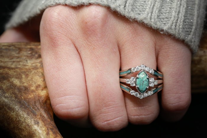 ?Bague en argent avec diamant turquoise naturelle-8